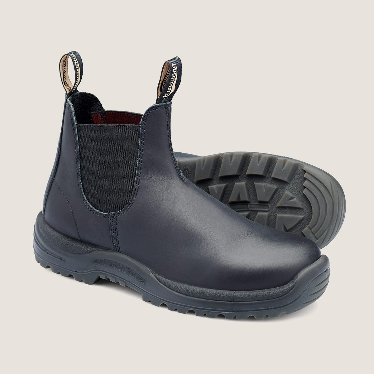 Blundstone Steel Toe Slip-On Elastic Side Boots, Kick Guard, Black, US size 11