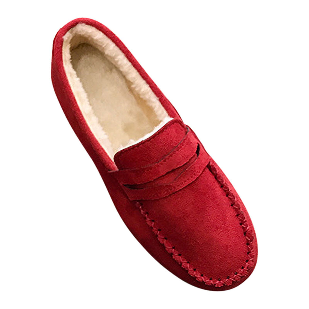 Women's Suede Loafers Winter Warm Plush Fuzzy Fleece Lined Slip On Shoes Flats Comfortable Cozy Indoor Outdoor Footwear Red 38