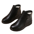 Women's Winter Boots Fuzzy Fleece Lined Ankle Booties Warm Plush Zipper Shoes Wedge Heel Comfortable Non-Slip Snow Boots Black 35