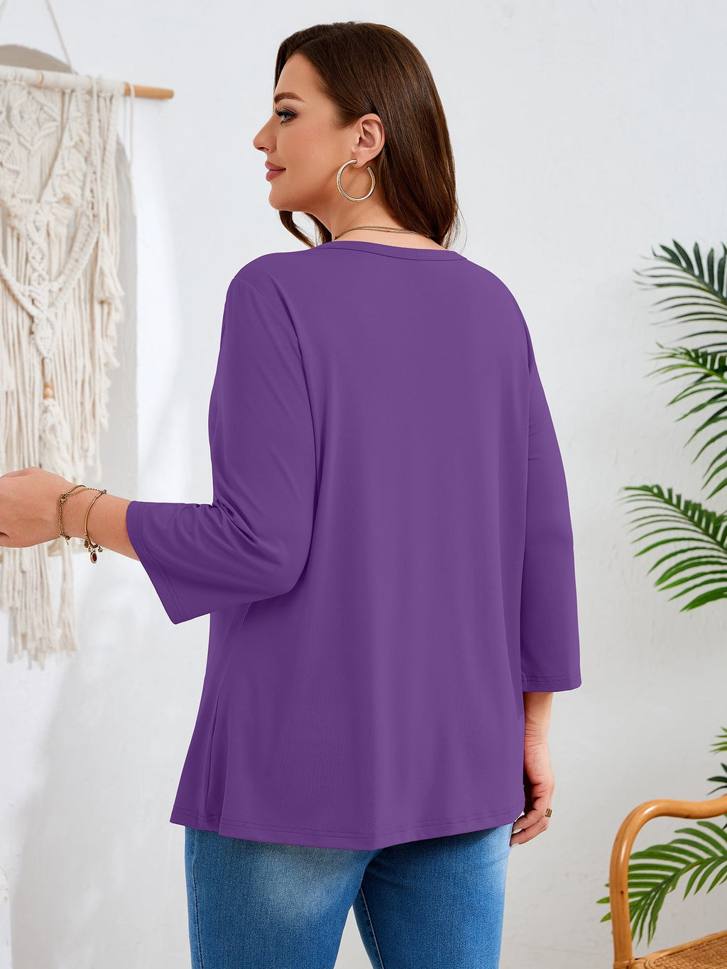 SHOWMALL Plus Size Tops for Women, 3/4 Sleeve Button V Neck Casual Tunic Blouse, Green, Size 4X
