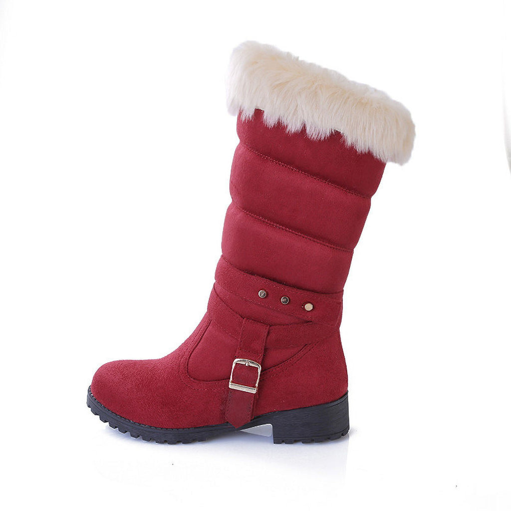 Mid Calf Boots For Women Thermal Plush Fleece Lined Suede Round Toe Chunky Mid Heels Winter Snow Boots Winter Warm Dress Long Tall Boots Blue 37