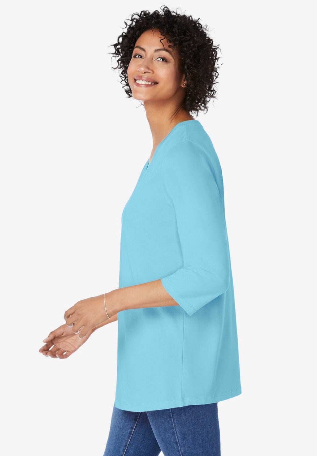 Woman Within Plus Size Perfect Three-Quarter Sleeve V-Neck Tunic