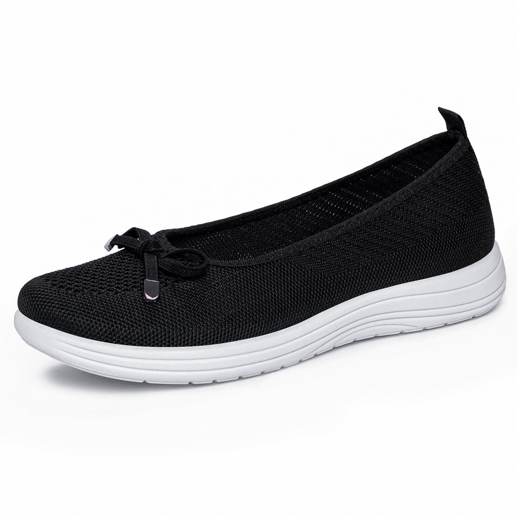 KIJBLAE Women's Plus Size Knit Mesh Low Cut Comfort Flats, Breathable Lightweight Slip On Daily Shoes Black 36