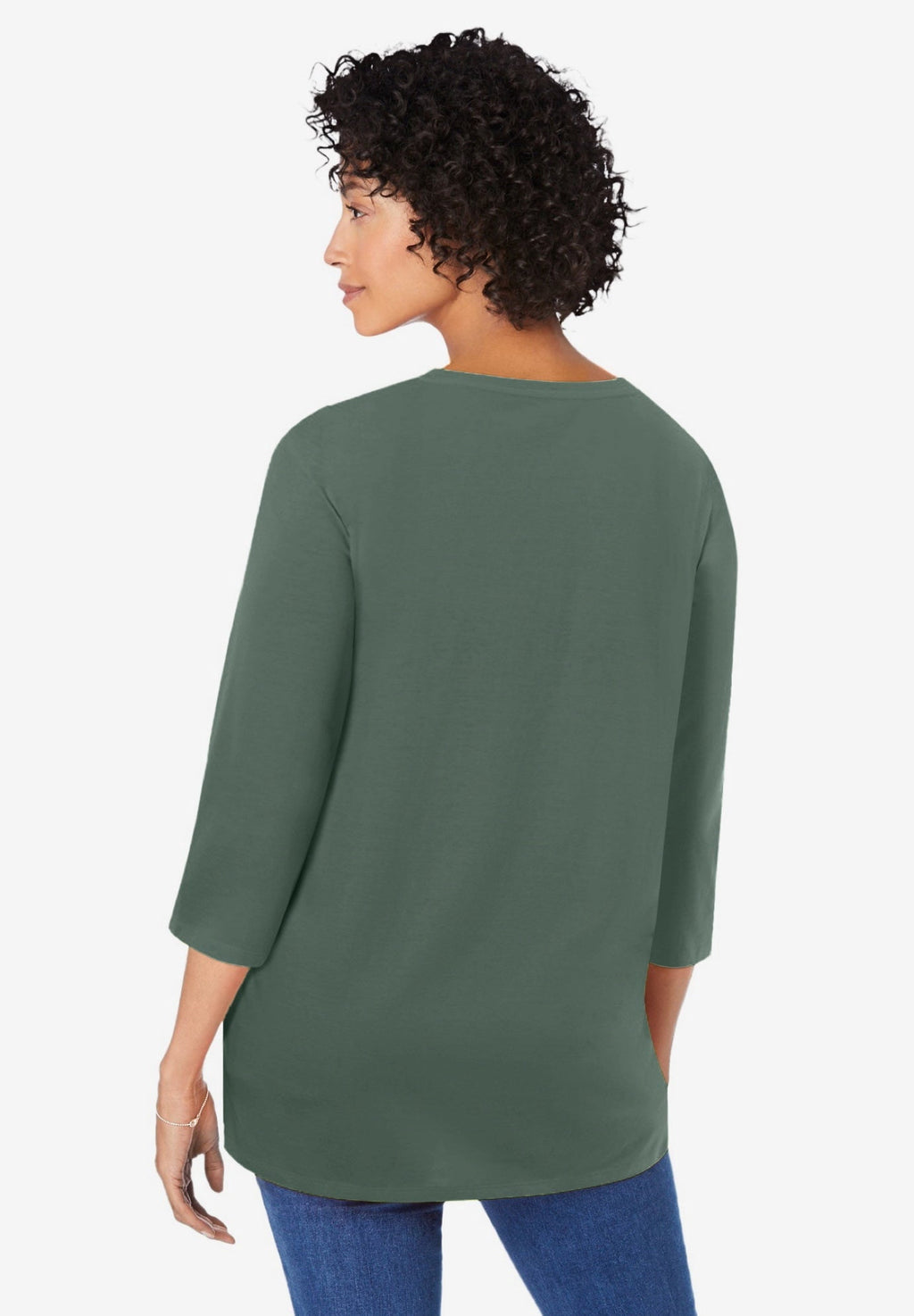 Woman Within Plus Size Perfect Three-Quarter Sleeve V-Neck Tunic