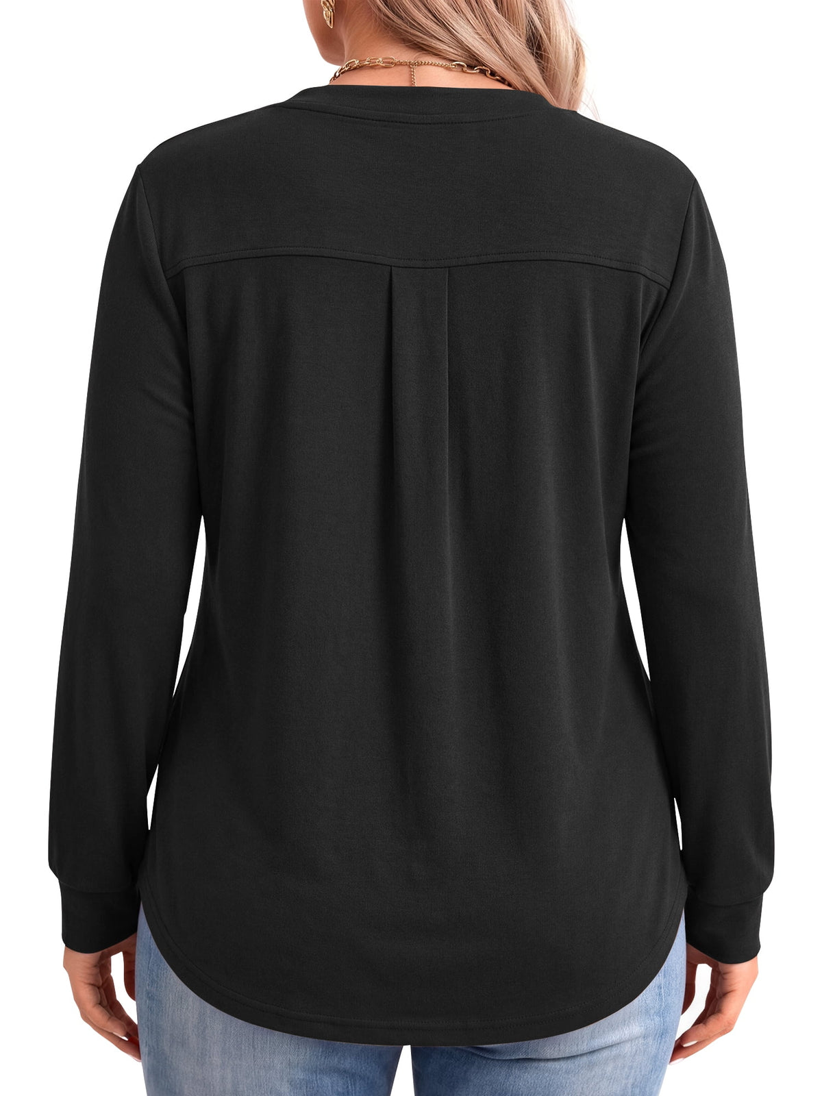 WellSize Plus Size Blouses for Women Henley V Neck Tops Casual Long Sleeve Button Shirts Fall Pullover Outfit