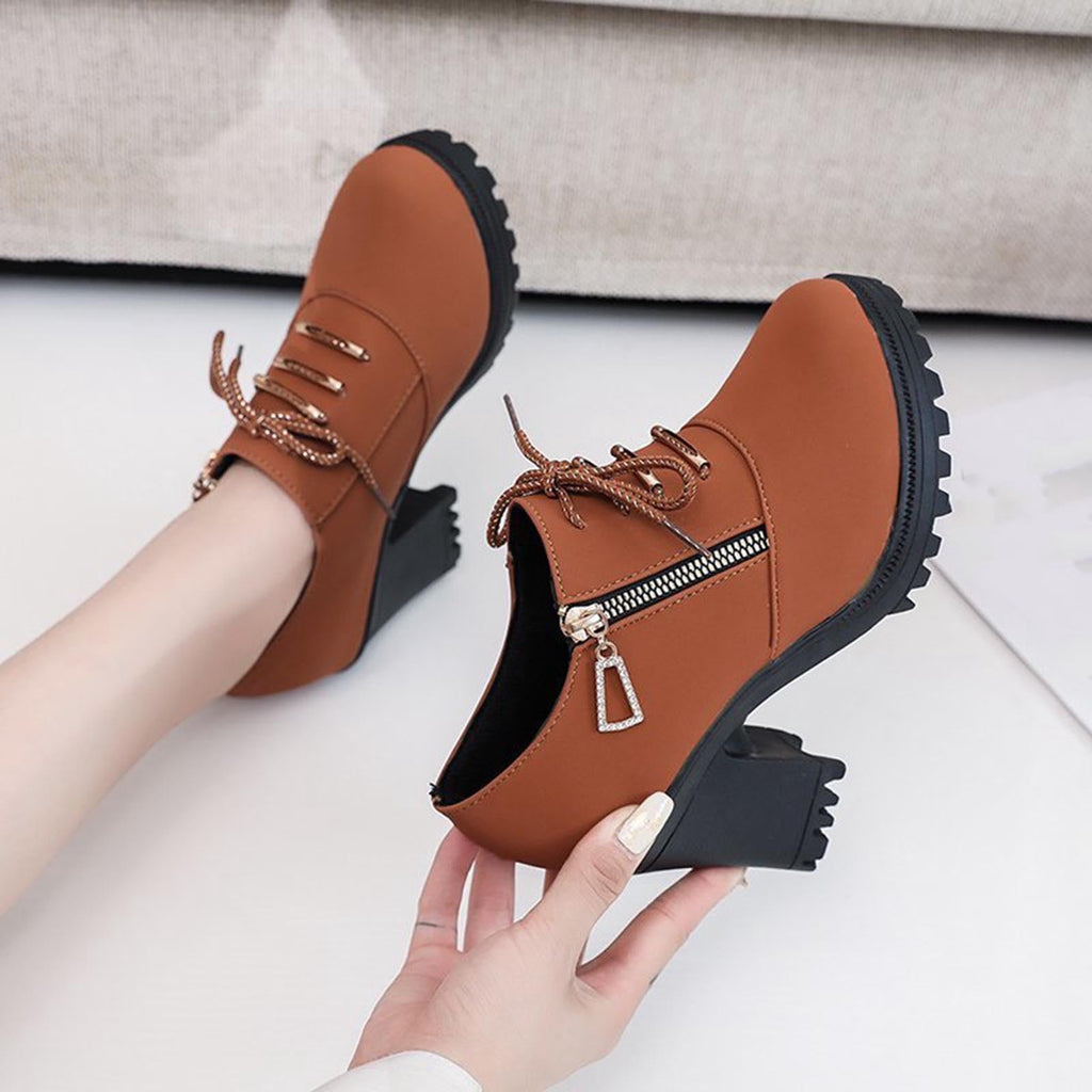 hopeusnice Women's Ankle Boots Lace Up Buckle Zipper Chunky Heel Shoes Comfortable Suede Round Toe Block Heel Fall Winter Boots Outdoor Black 37