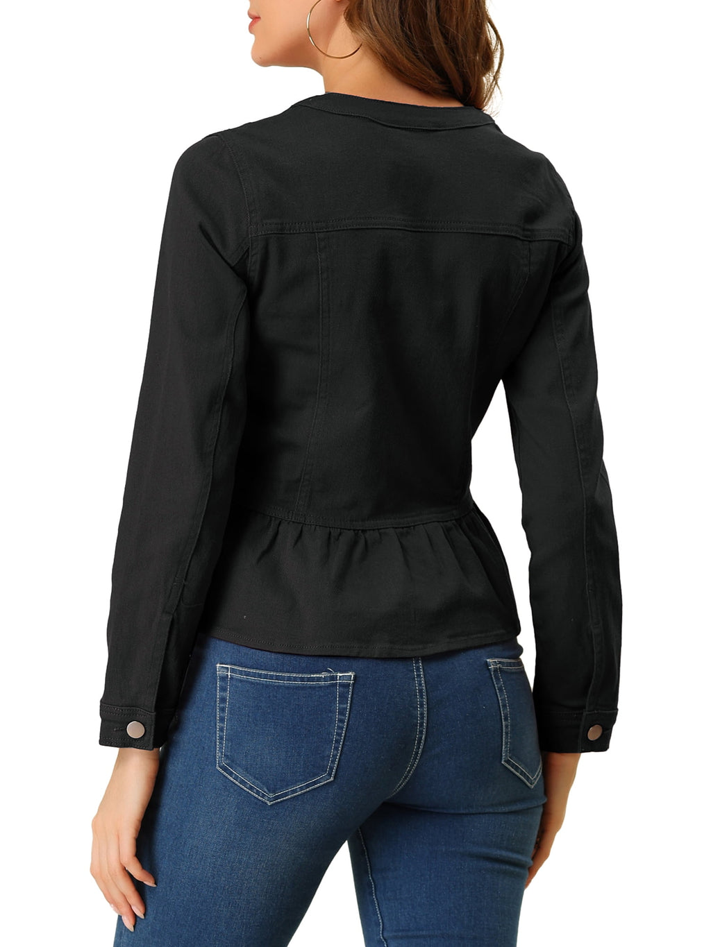 INSPIRE CHIC Women's Denim Jackets Button Down Peplum Hem Long Sleeves Cropped Jean Jackets White L