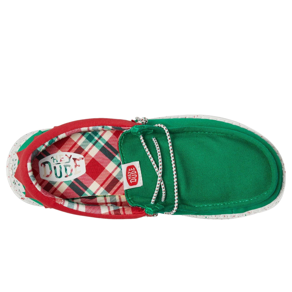 Hey Dude Wally Holiday Elf Green / Red 42146-3XX Pre-School Size 2