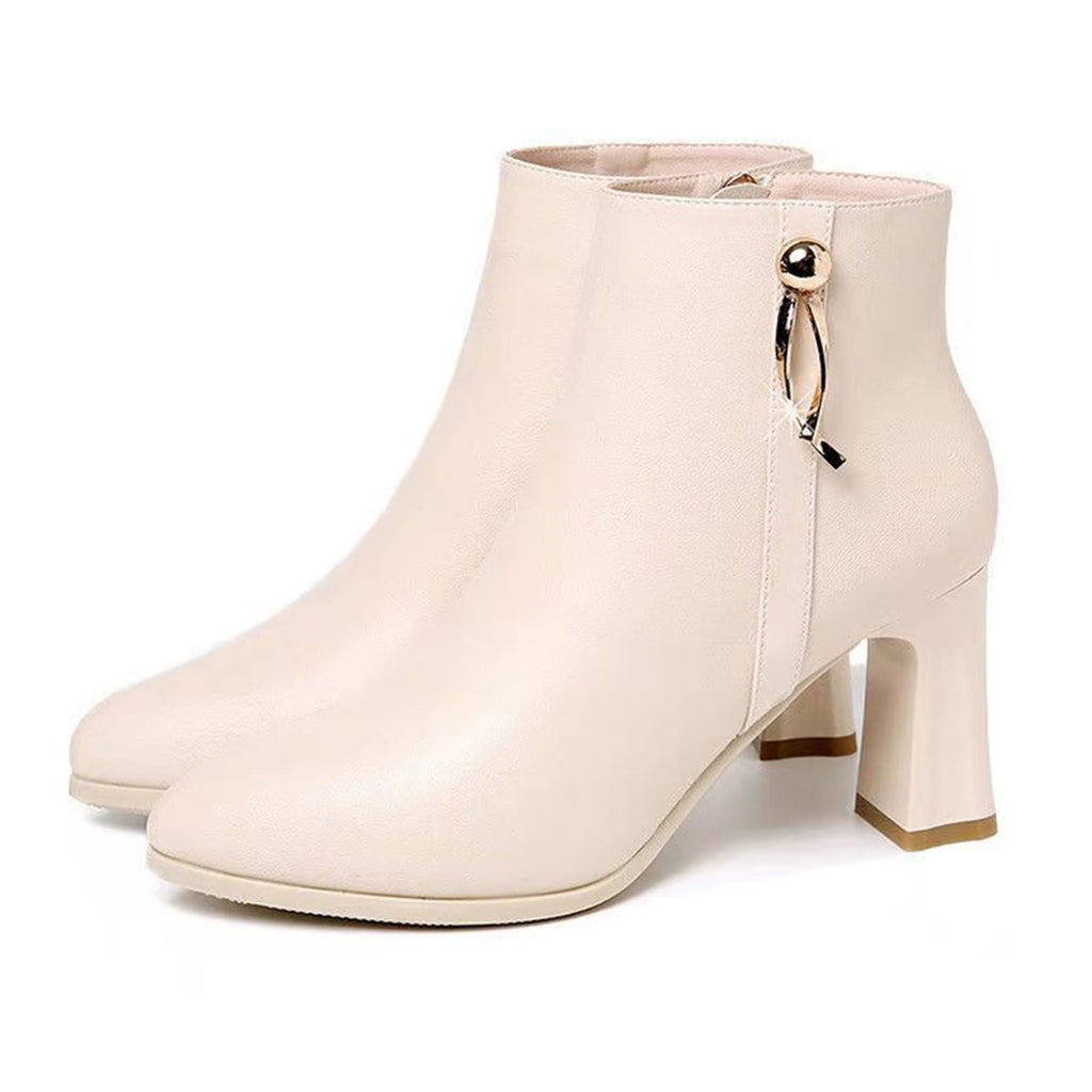 hopeusnice Women's Ankle Boots Pointed Toe Zipper Block Heel Booties Comfortable Leather Shoes Fall Winter Dressy Shoes Black 38