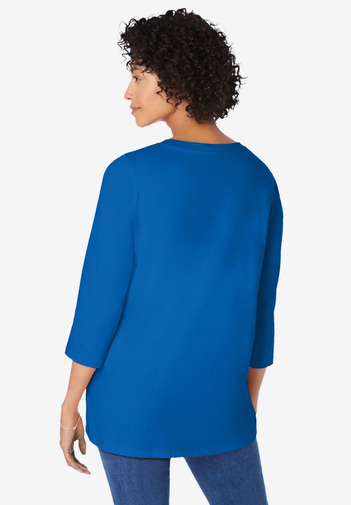 Woman Within Plus Size Perfect Three-Quarter Sleeve V-Neck Tunic