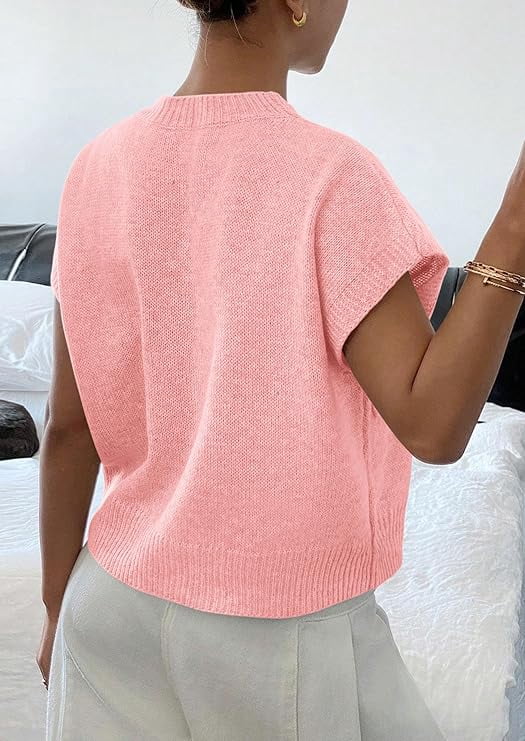 PRETTYGARDEN Women's Spring Sweater Vest Trendy Flower Knit Short Sleeve Cute Pullover Tank Tops Summer Fashion Clothing