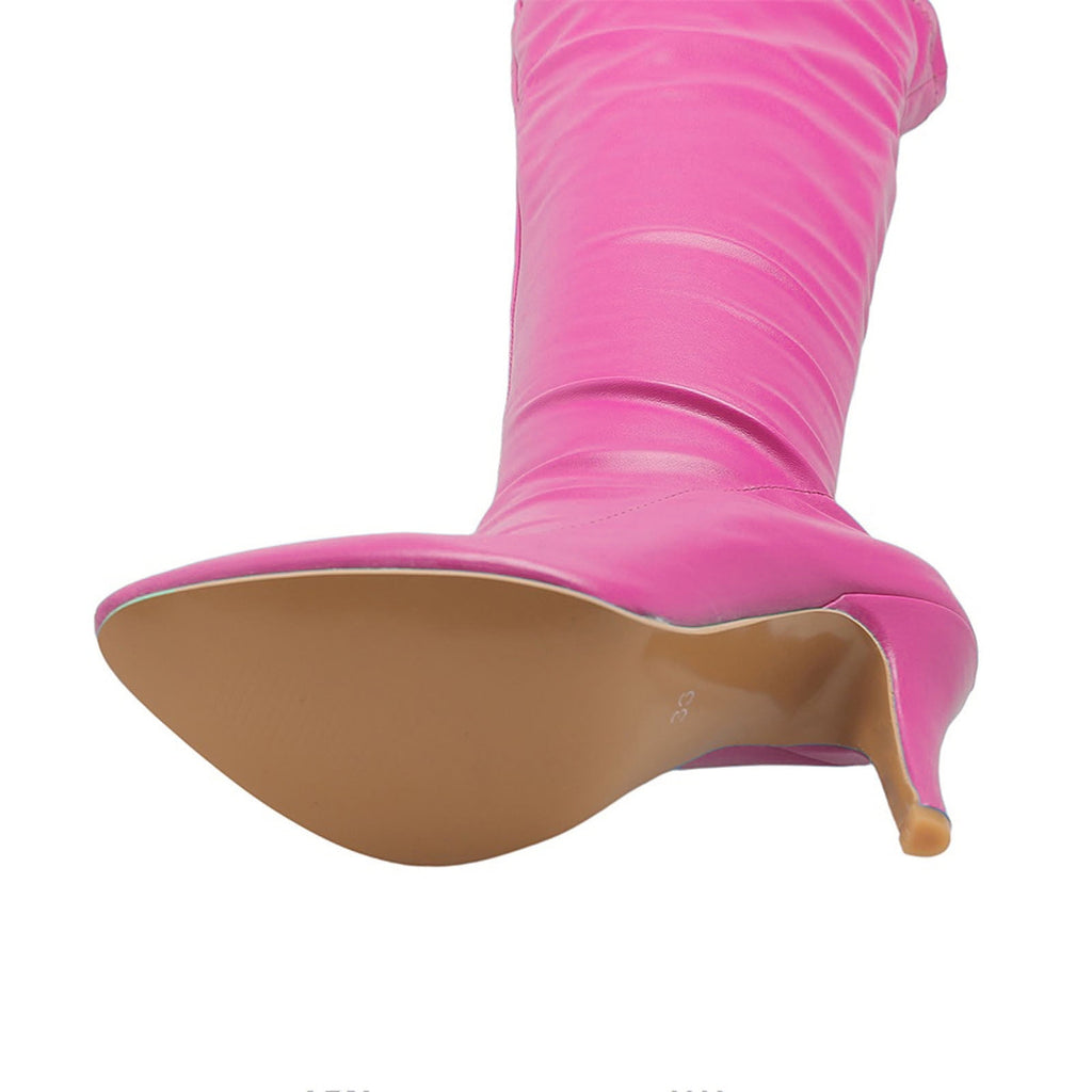 hopeusnice Women's Over The Knee Boots Pointed Toe High Heel Stilettos Boots Thigh High Boots Elegant Party Dress Boots Chunky Heel Fall Winter Shoes Blue 35