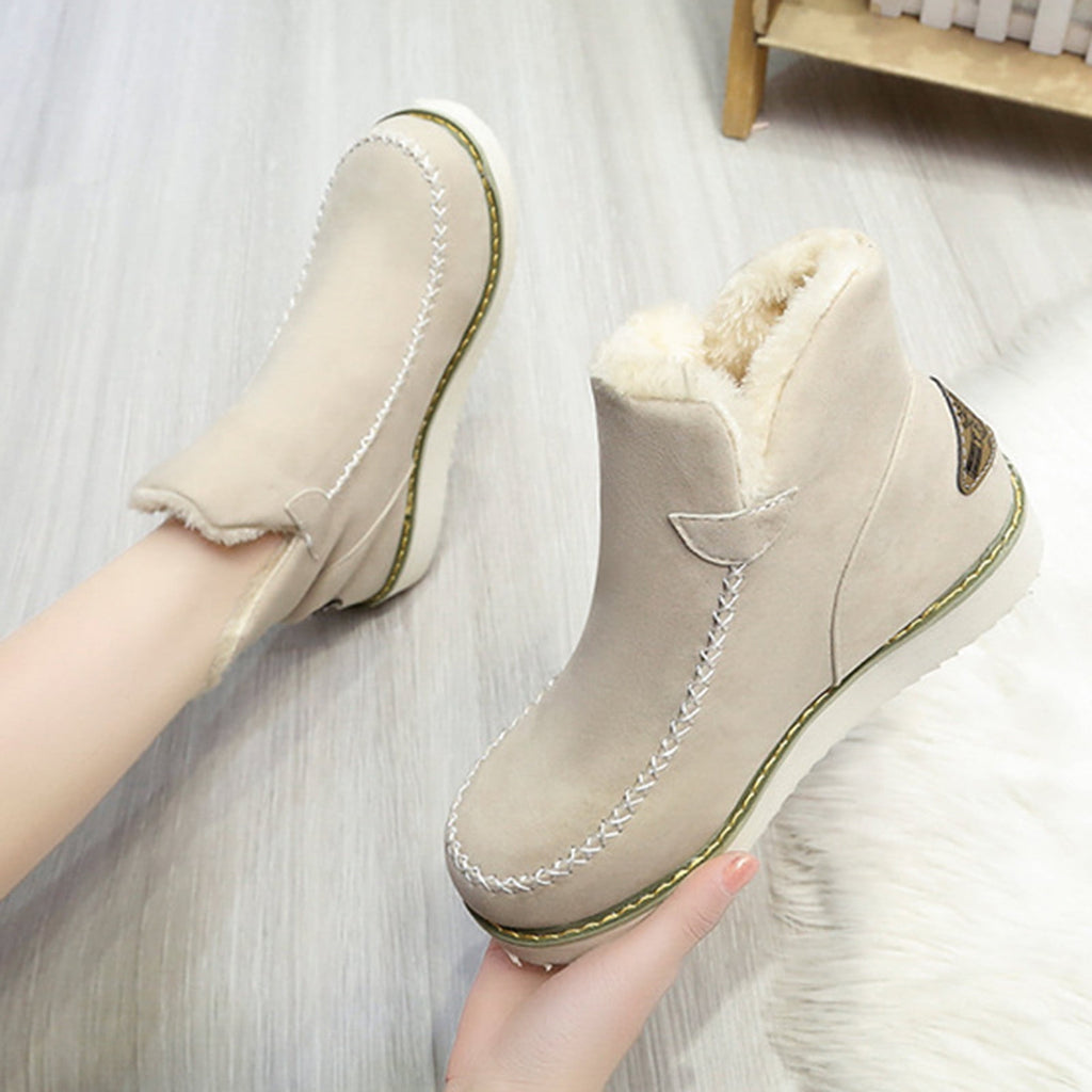 hopeusnice Women's Winter Boots Fuzzy Fleece Lined Ankle Booties Warm Plush Snow Boots Suede Chunky Heel Comfortable Warm Mid Calf Boots Brown 42