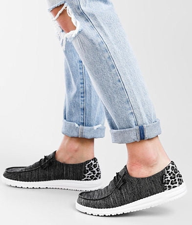 Hey Dude Wendy Linen Leopard Black Grey Shoes
