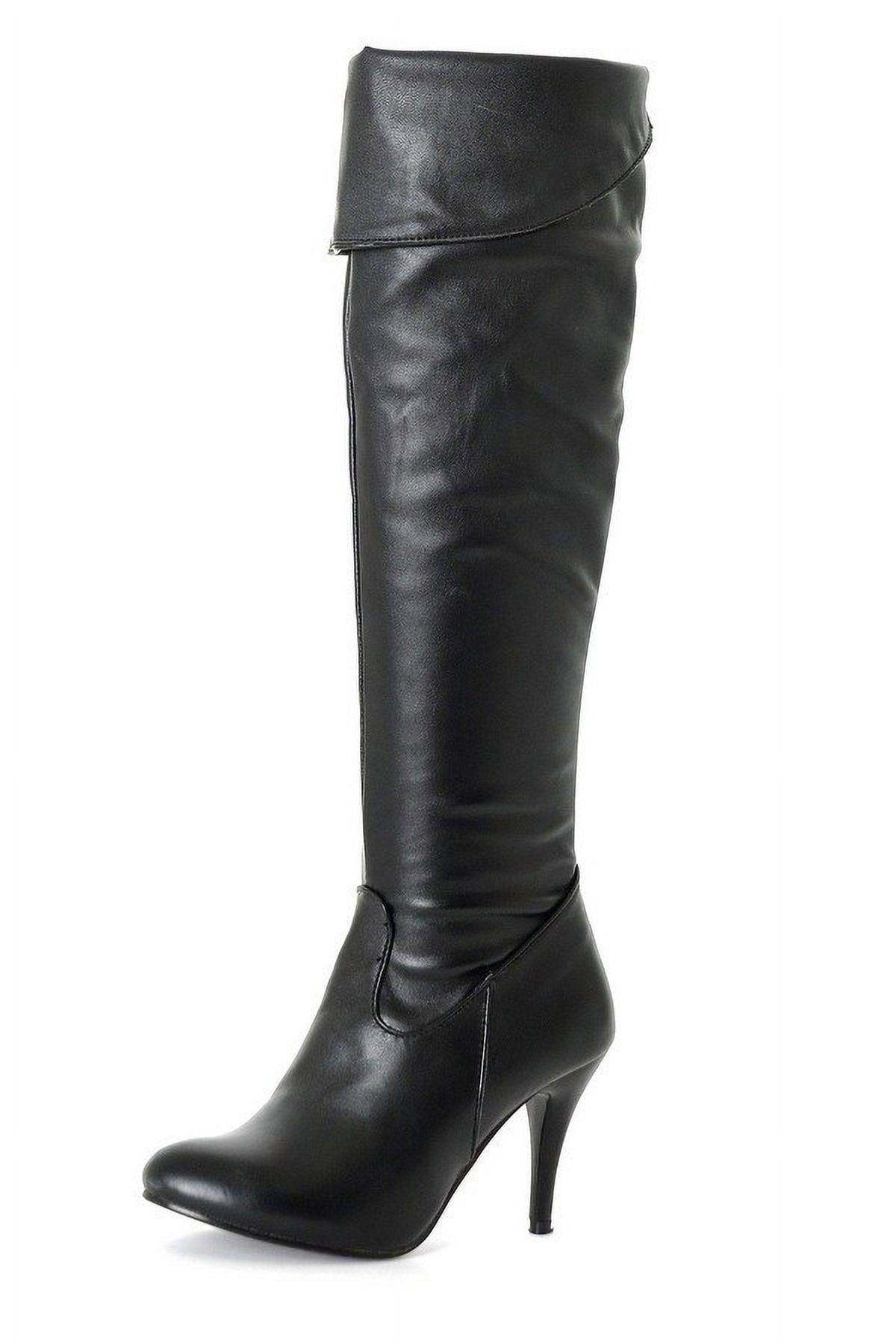hopeusnice Women's Over The Knee Boots High Heel Faux Leather Pointed Toe Stilettos Chunky Heel Thigh High Boots Winter Booties Matte black 39