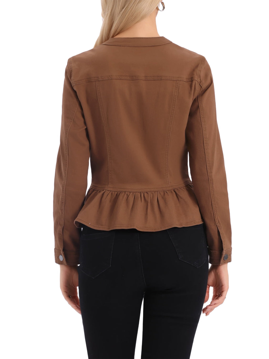 INSPIRE CHIC Women's Denim Jackets Button Down Peplum Hem Long Sleeves Cropped Jean Jackets White L