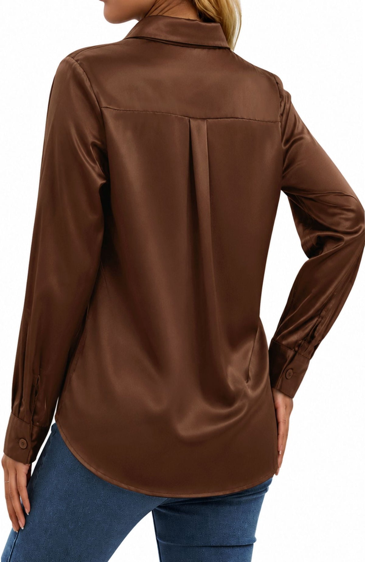 UVN Blouses for Women Long Sleeve Satin Shirts Button Down Ladies Casual Top