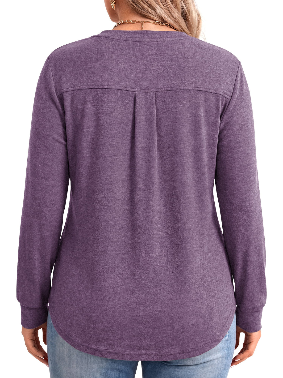 WellSize Plus Size Blouses for Women Henley V Neck Tops Casual Long Sleeve Button Shirts Fall Pullover Outfit