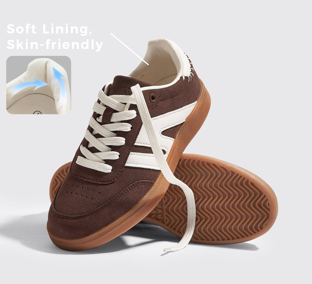 LUCKY STEP Womens Classic Retro Gum Sole Fashion Sneakers Anti Slip Casual Shoes,Dark Brown