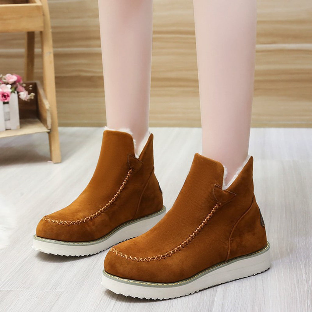 hopeusnice Women's Winter Boots Fuzzy Fleece Lined Ankle Booties Warm Plush Snow Boots Suede Chunky Heel Comfortable Warm Mid Calf Boots Brown 42