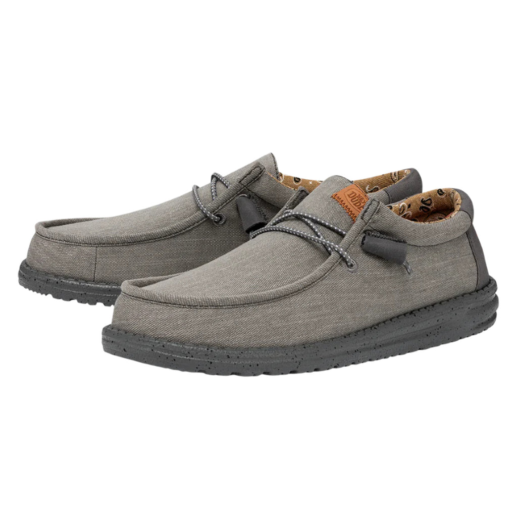 Mens Hey Dude Wally Charcoal Washed Canvas Casual Shoe