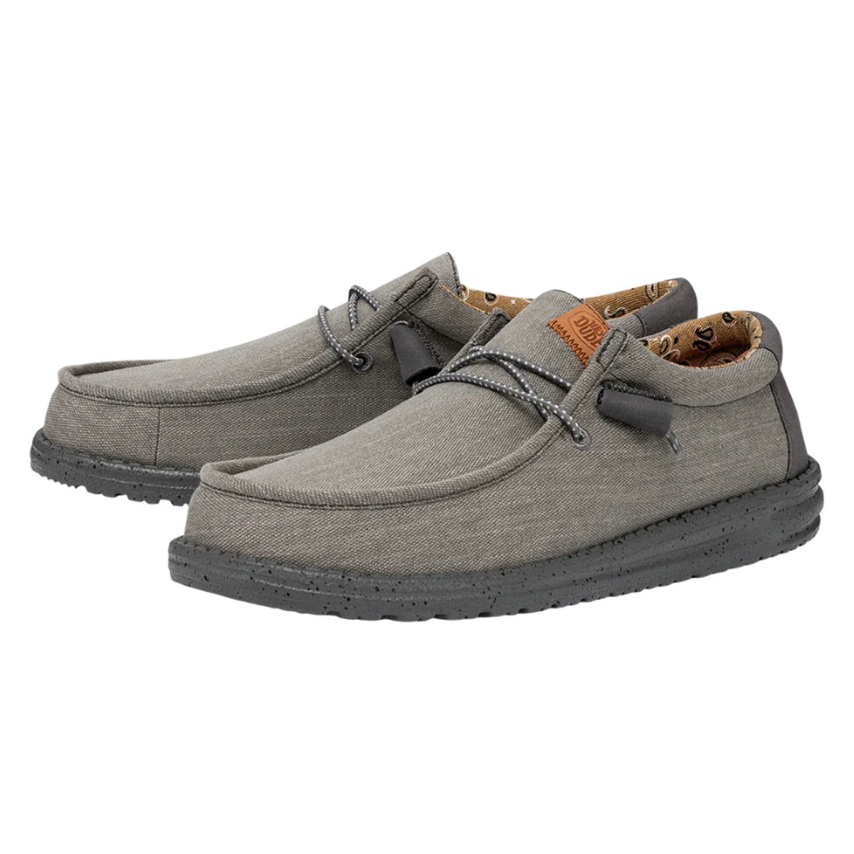 Mens Hey Dude Wally Charcoal Washed Canvas Casual Shoe