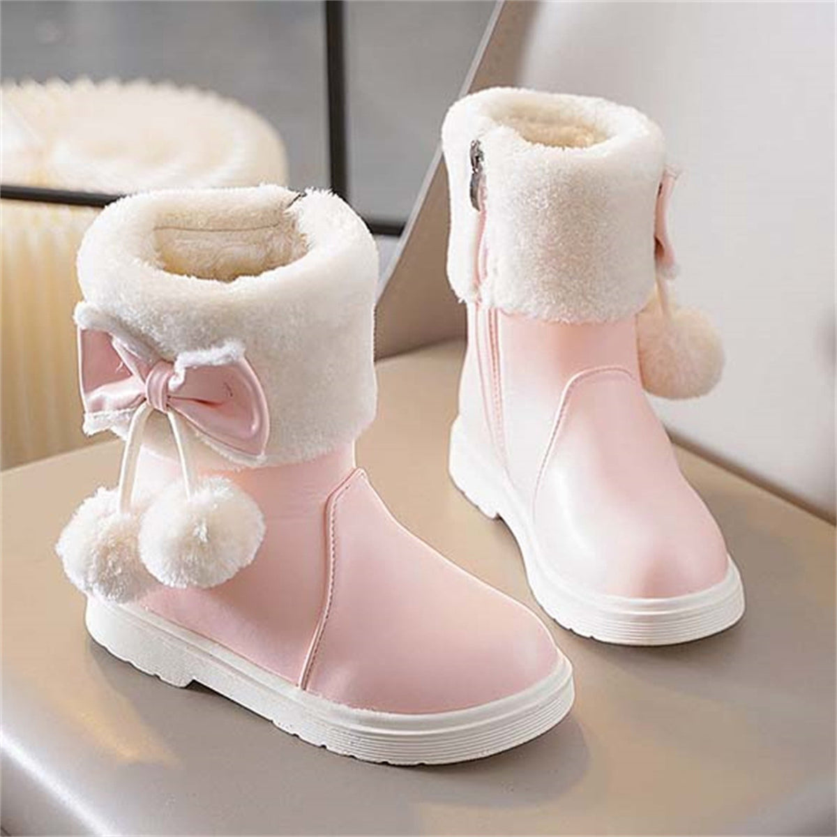 BXJX Girls Ankle Boots, Fleece Lined Warm Side Zipper Soft Sole Winter Shoots Khaki Size 11 Little Kids