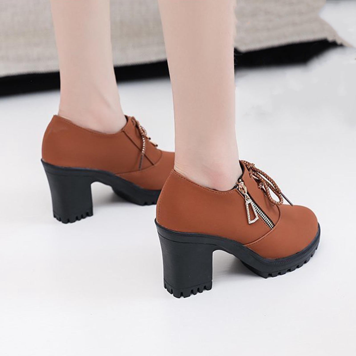 hopeusnice Women's Ankle Boots Lace Up Buckle Zipper Chunky Heel Shoes Comfortable Suede Round Toe Block Heel Fall Winter Boots Outdoor Black 37