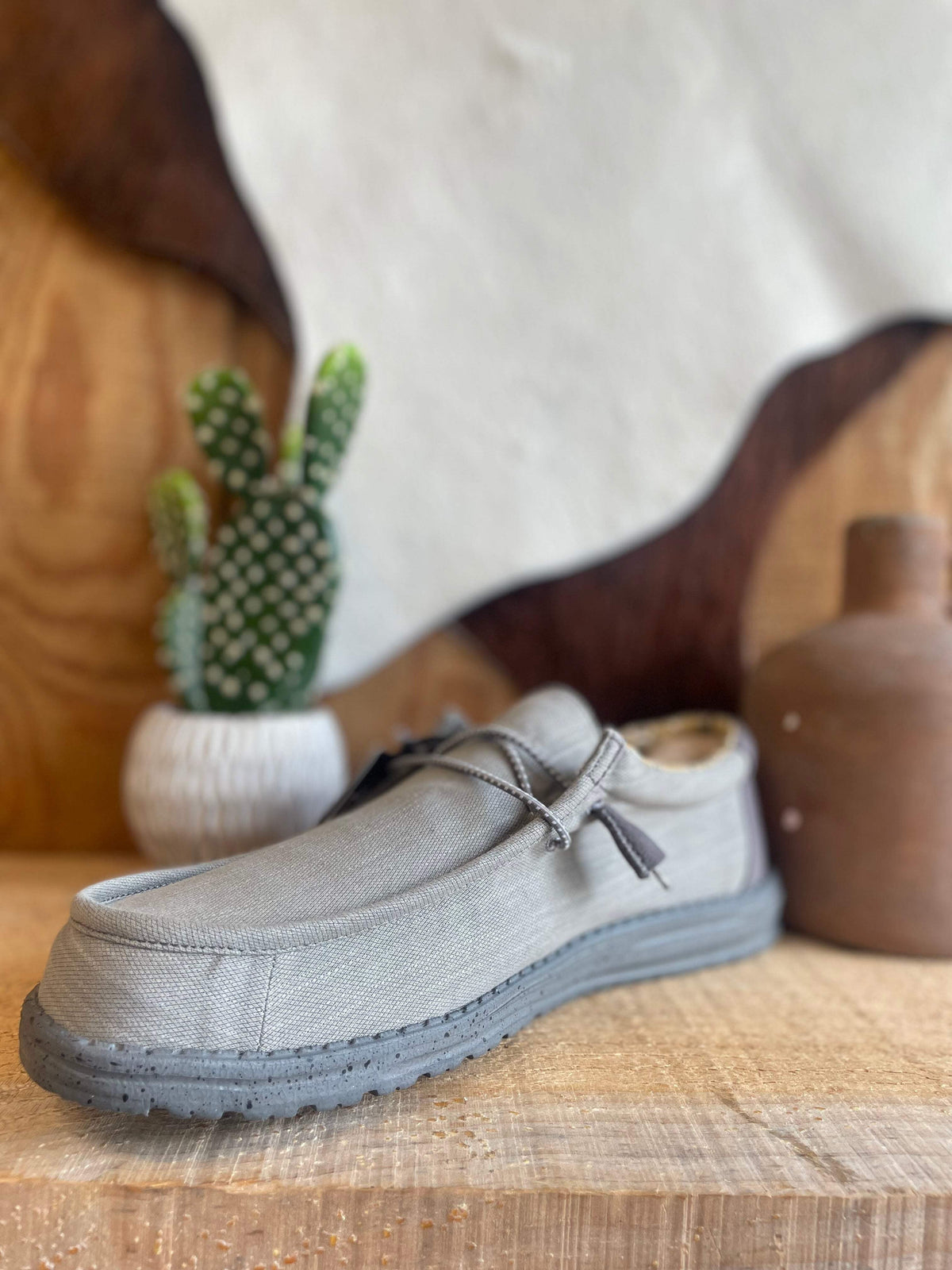 Mens Hey Dude Wally Charcoal Washed Canvas Casual Shoe