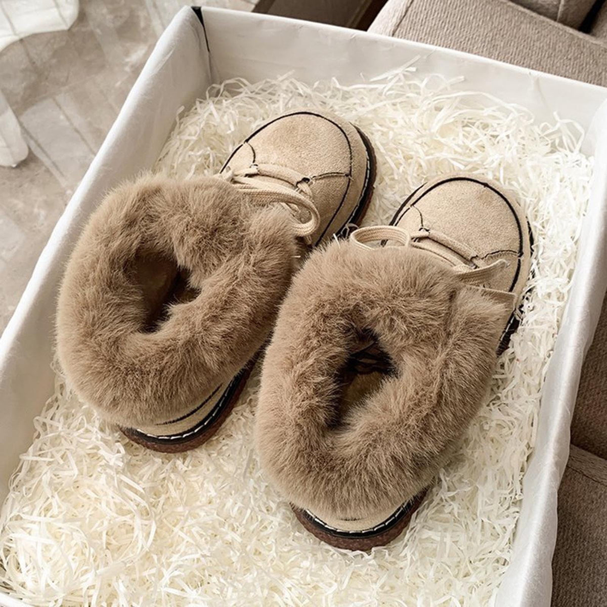 hopeusnice Women's Winter Snow Boots Fuzzy Fleece Lined Warm Ankle Booties Suede Shoes Lace Up Flats Comfortable Waterproof Shoes Black 38