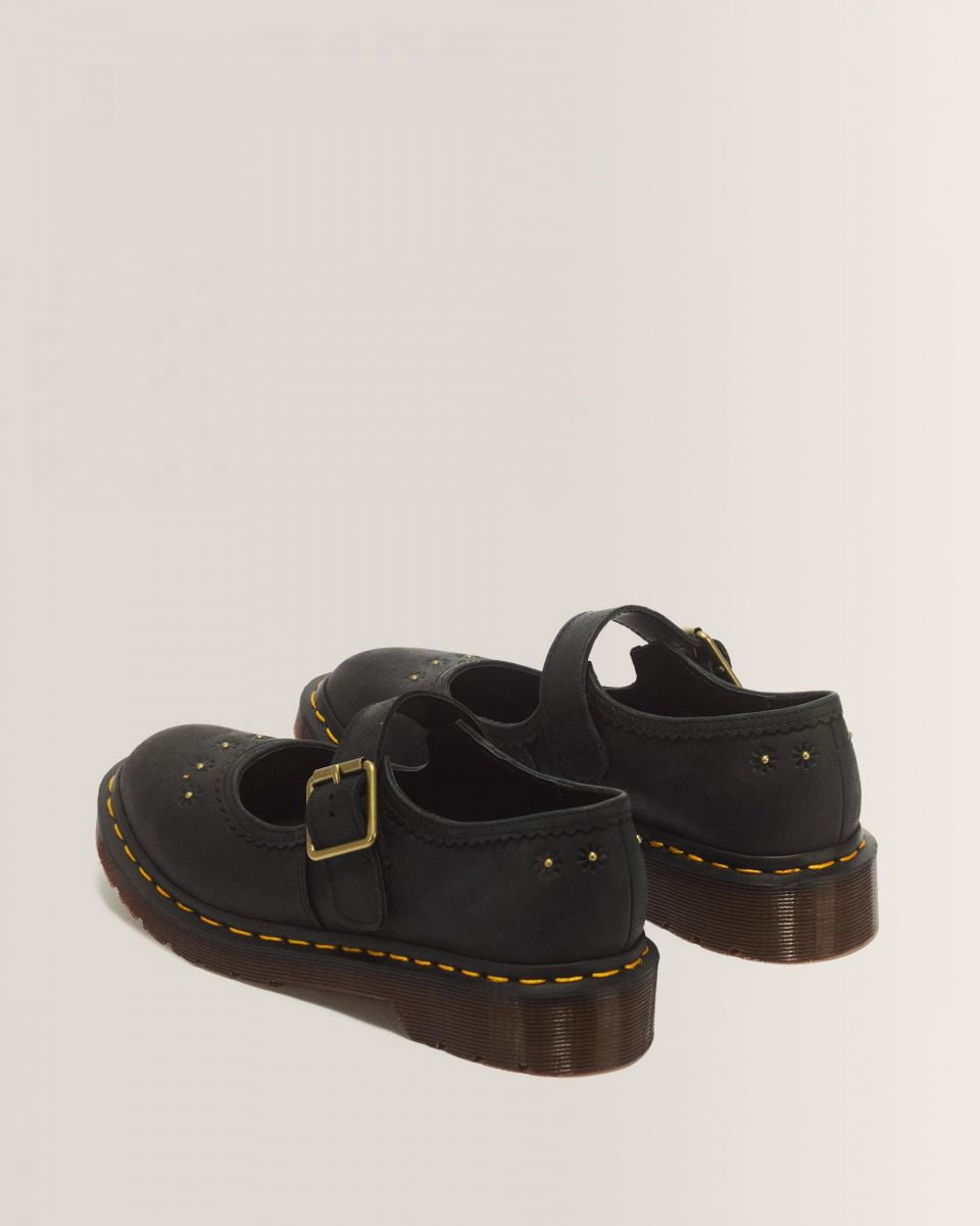 Dr Martens Women's Mary Jane Flower Black Crazy Horse Leather - 42391001