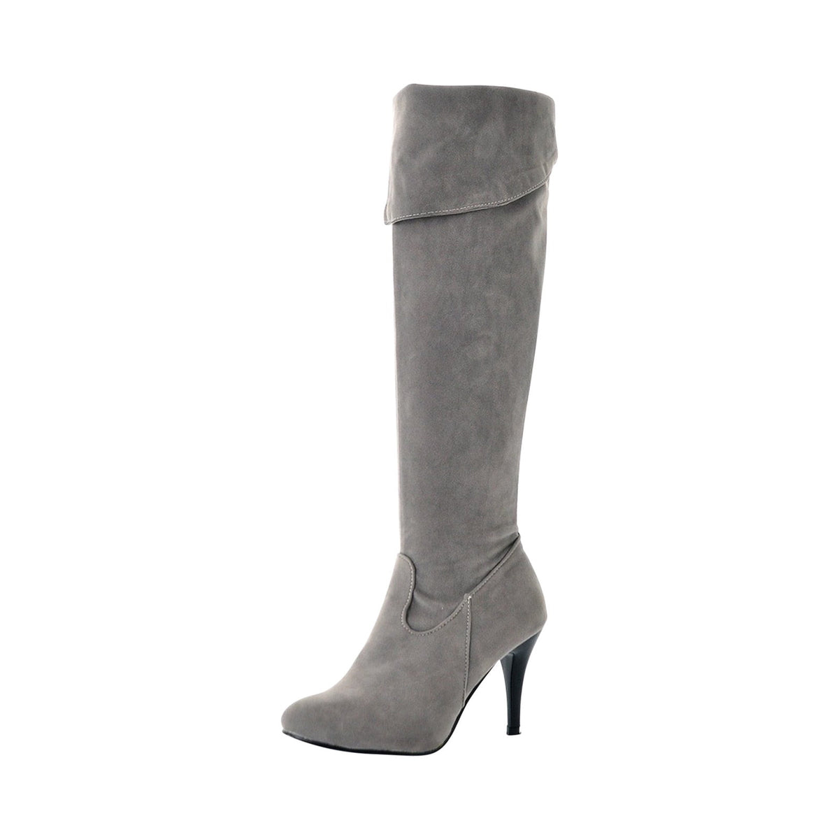 hopeusnice Women's Over The Knee Boots High Heel Faux Leather Pointed Toe Stilettos Chunky Heel Thigh High Boots Winter Booties Matte black 39