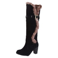 hopeusnice Women's Knee High Boots Fuzzy Fleece Lined Buckle Winter Warm Suede Boots Chunky Heel Comfortable Stylish Outdoor Snow Boots Black 36