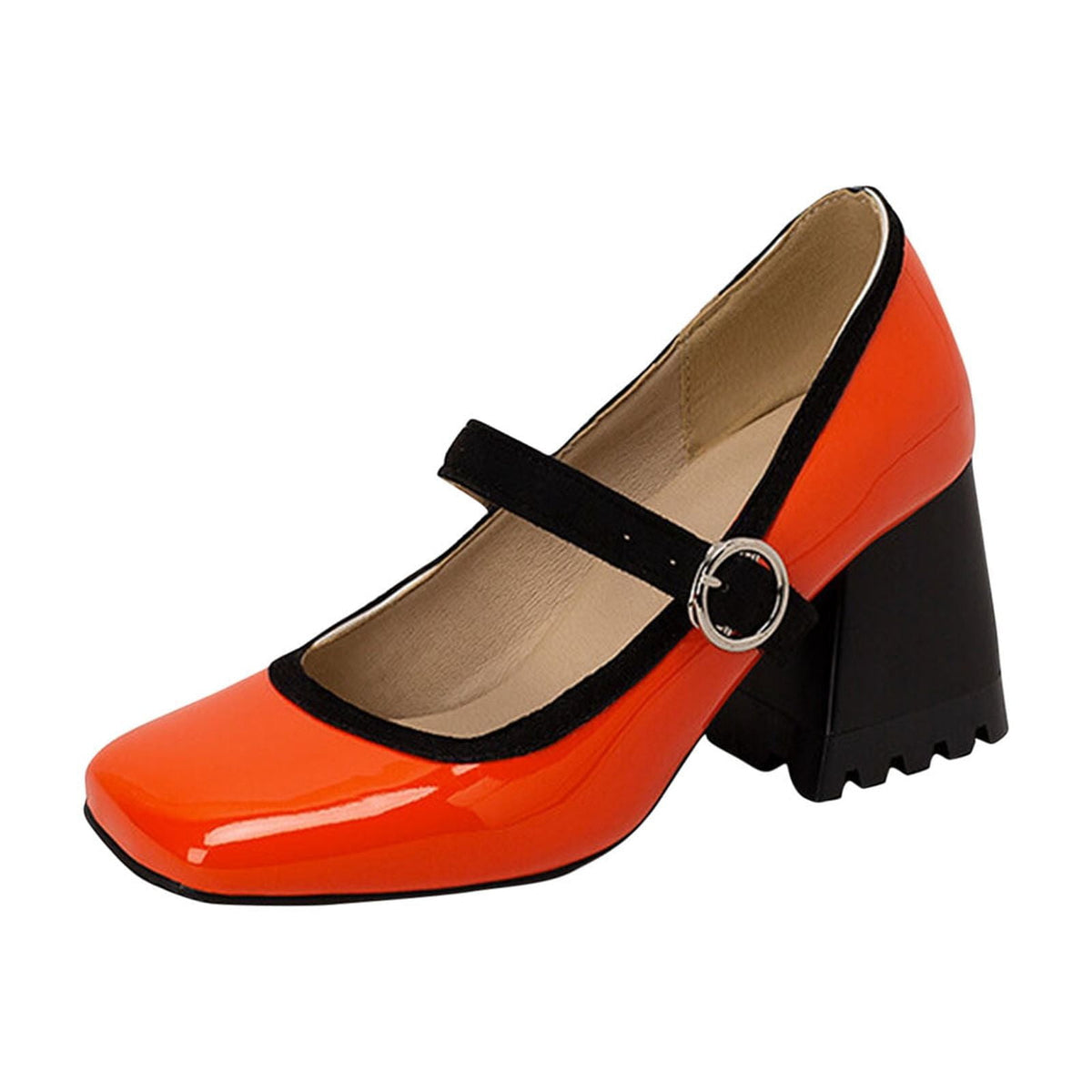 hopeusnice Women's Mary Jane Buckle Block Heel Pumps Square Toe Chunky Heel Dress Shoes Comfortable Formal Wedding Party Shoes Green 38