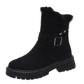hopeusnice Women's Winter Boots Suede Buckle Ankle Booties Fuzzy Fleece Lined Warm Shoes Snow Boots Black 35