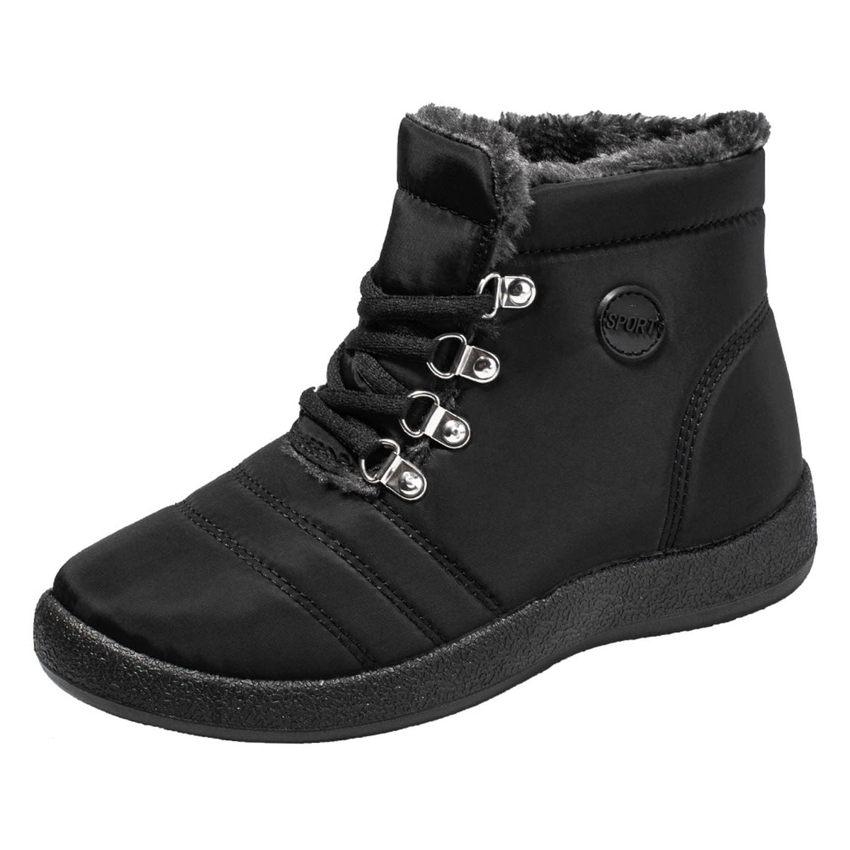 hopeusnice Women's Winter Boots Warm Fuzzy Fleece Lined Lace Up Ankle Booties Waterproof Snow Shoes Outdoor Hiking Footwear Black 42