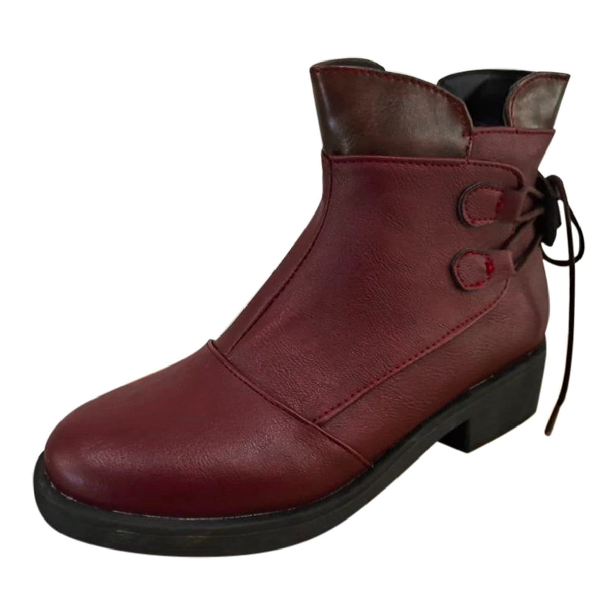 hopeusnice Women's Ankle Boots Chain Decor Pointed Toe Chunky Heel Cowboy Boots Western Style Mid Calf Boots Red 36
