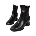 hopeusnice Women's Ankle Boots Square Toe Block Heel Leather Zipper Buckle Chunky Heel Fall Winter Fashion Comfortable Black 42