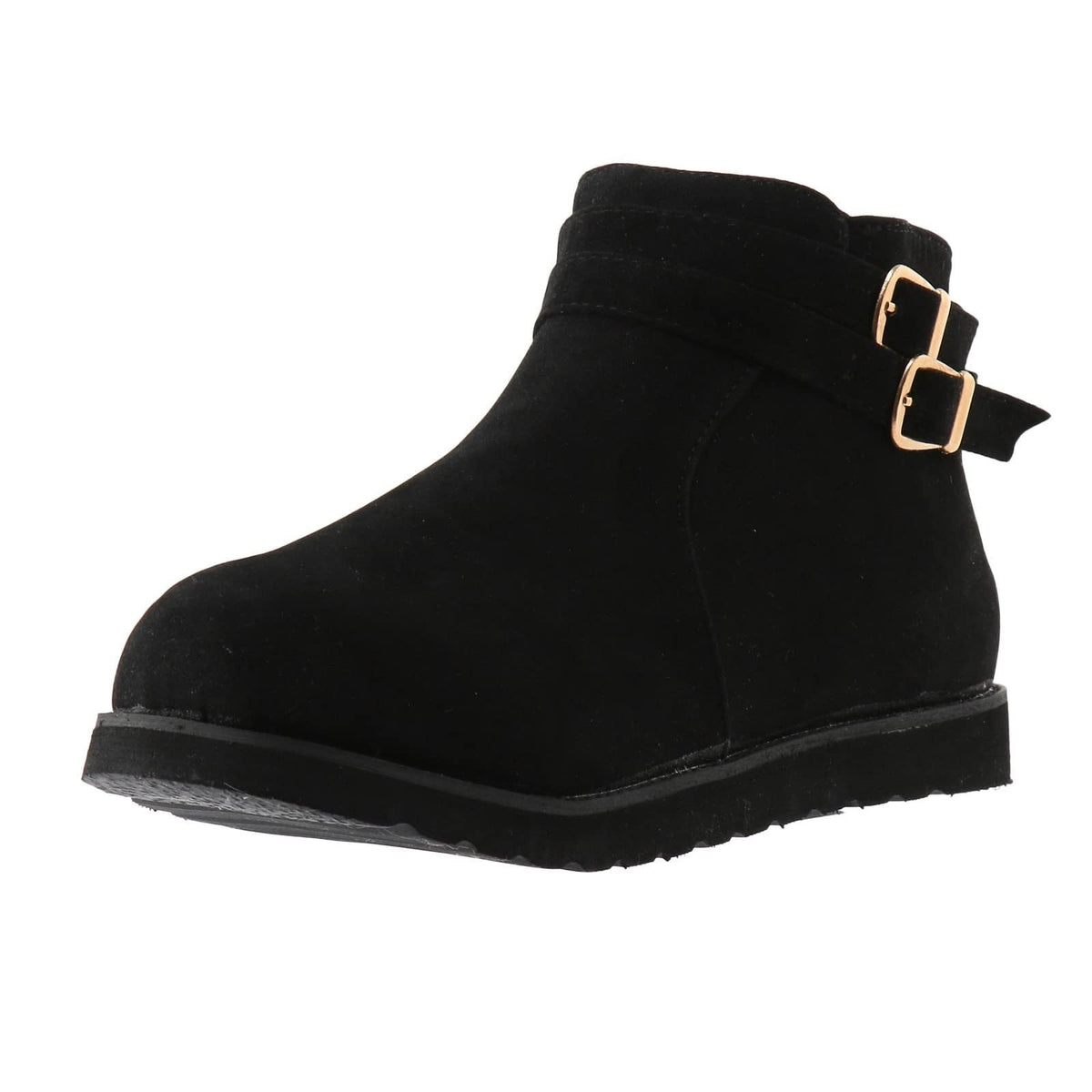 hopeusnice Women's Buckle Ankle Boots Suede Winter Warm Shoes Flat Heel Buckle Ankle Boots Comfortable Fashion Boots Black 36
