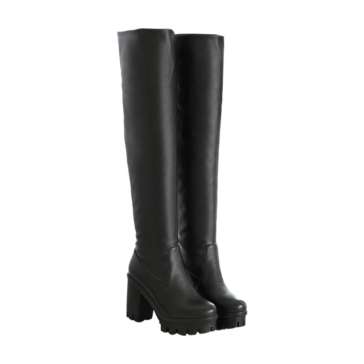 hopeusnice Women's Over The Knee Boots Chunky Heel Boots Faux Leather Thigh High Boots Winter Boots White 36