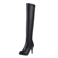 hopeusnice Women's Over The Knee Boots High Heel Pointed Toe Faux Leather Knee High Boots Stretch Slouch Boots Fall Winter Boots Black 35