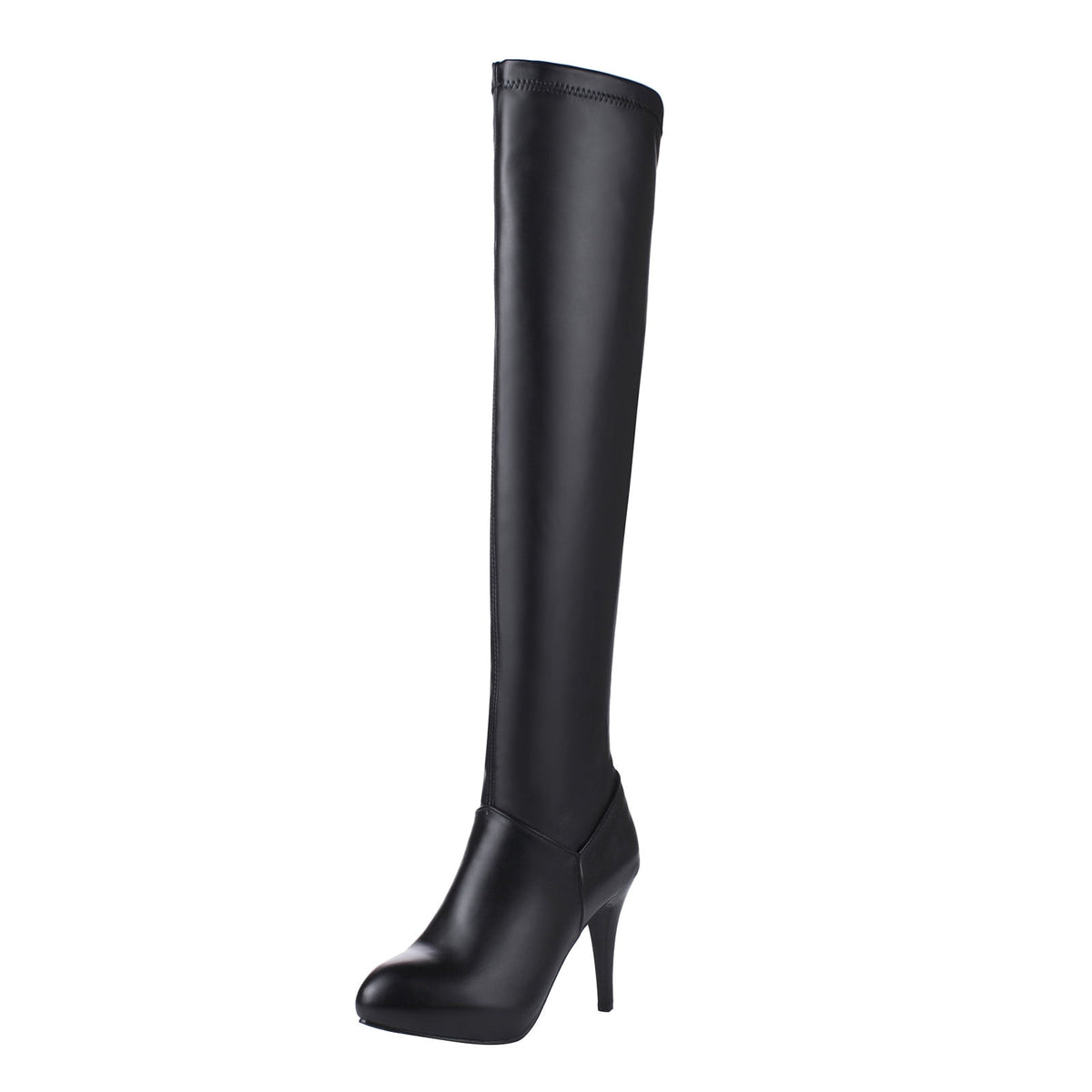 hopeusnice Women's Over The Knee Boots High Heel Pointed Toe Faux Leather Knee High Boots Stretch Slouch Boots Fall Winter Boots Black 35
